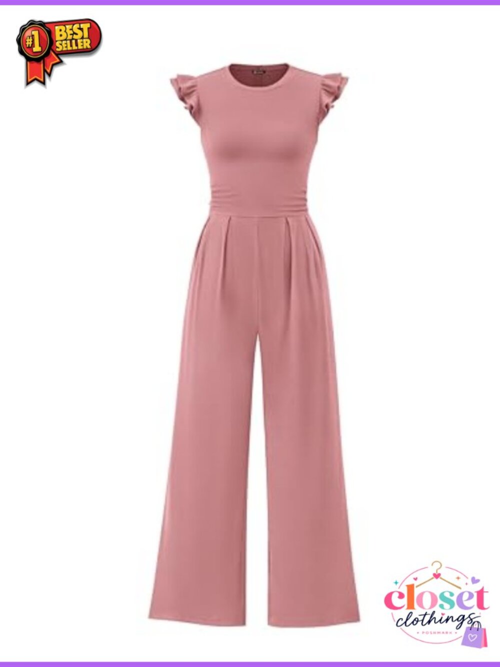 PRETTYGARDEN Women's Rib Knit One Piece Jumpsuit Cap Sleeve Wide Leg